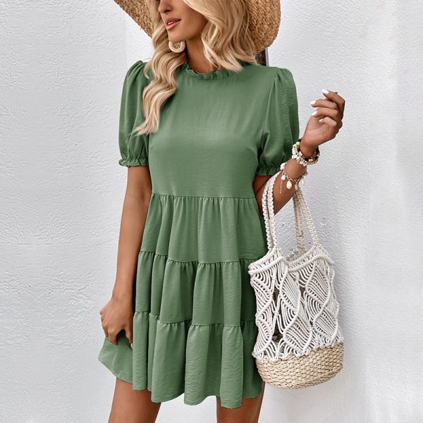 Slim Pleated Solid Color Summer Dress for Women