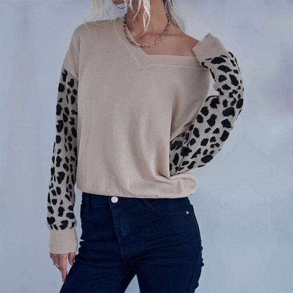 Leopard Print Long Sleeve Knitted Sweater for Autumn Women's Wear