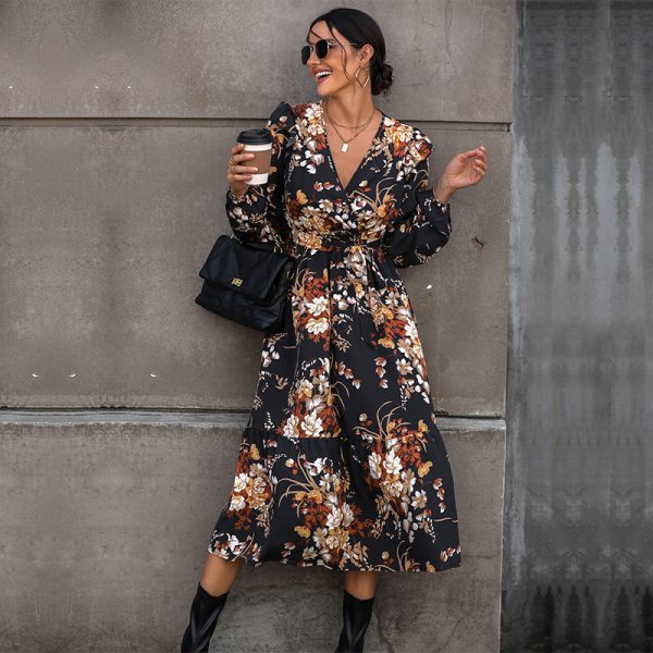 Printed Autumn Dress - Women's Fashion