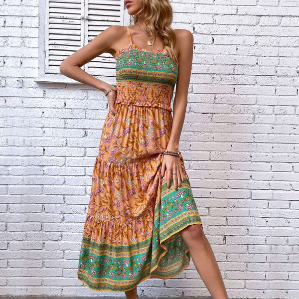 Printed Sling Summer Dress - Women's Fashion