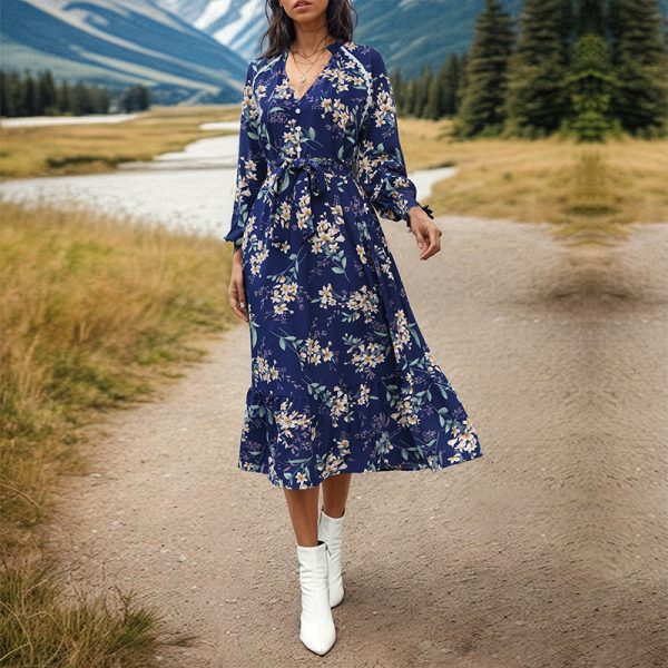 Long Sleeve Floral Print Dress for Women