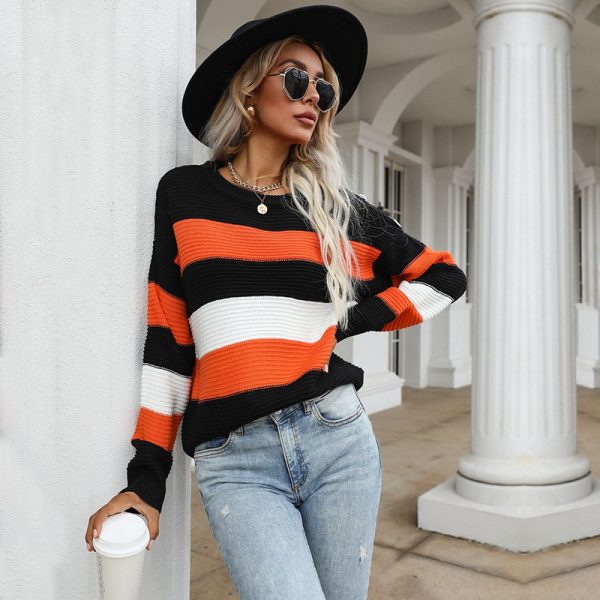 Trendy Thin Long Sleeve Loose Striped Sweater for Women's Fashion