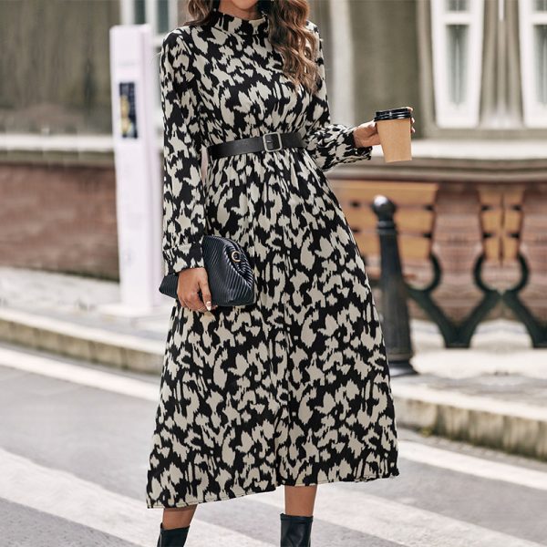 Autumn/Winter Leopard Print Long Sleeve Dress for Women