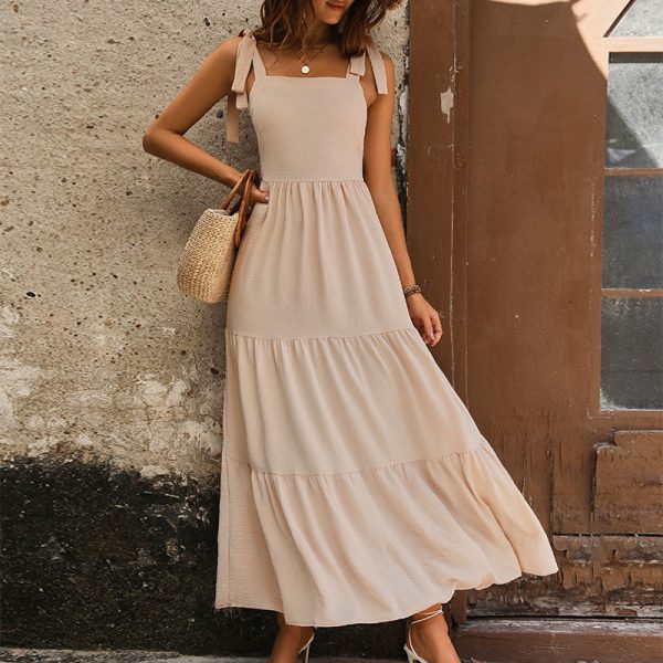 Backless Strap Solid Dress - Summer Chic