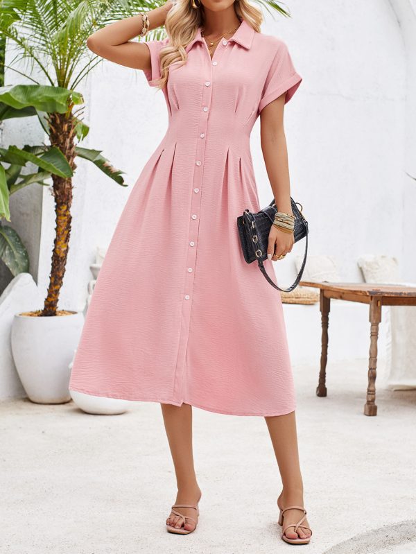 Polo Collar Pleated Dress - Summer