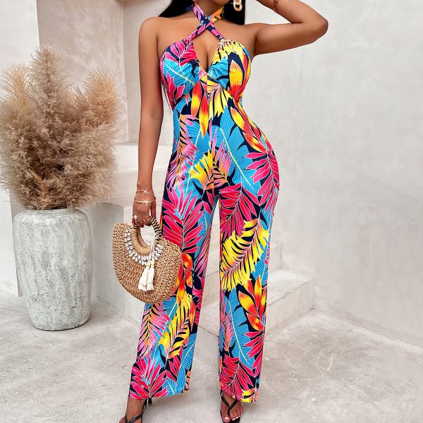 Printed Sleeveless Halter Jumpsuit