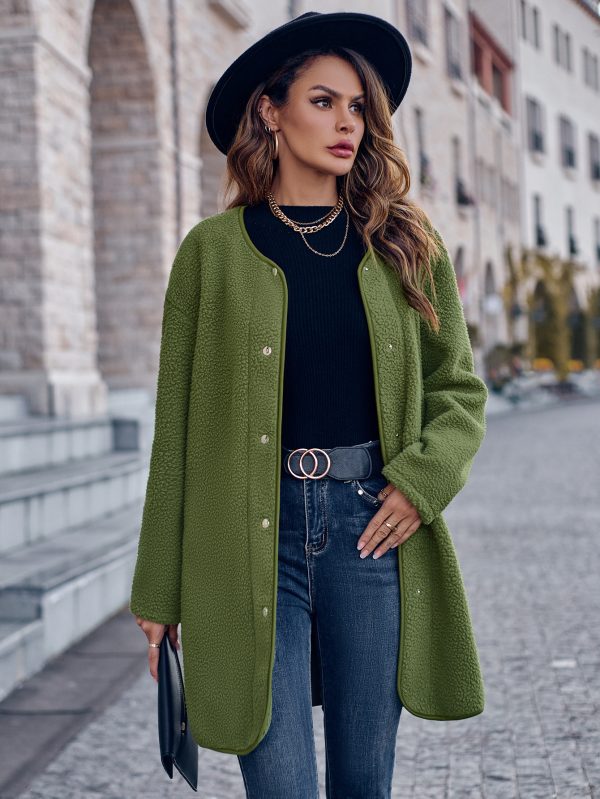 Casual Solid Color Round Neck Single-Breasted Long Sleeve Coat