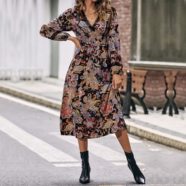 Autumn/Winter Printed Long-Sleeved Dress