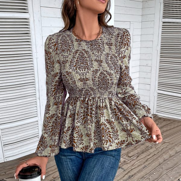 Autumn Slim Fit Printed Top - Women Long Sleeved