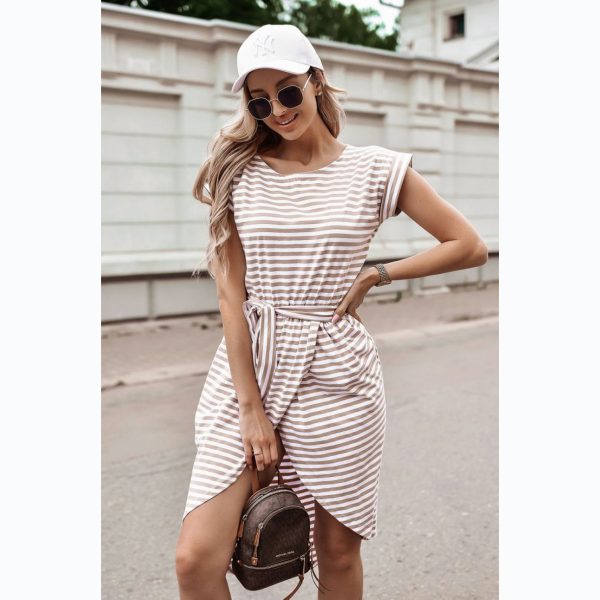 Lace-up Striped Asymmetric Dress - Summer