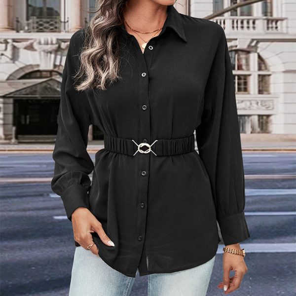 Versatile Mid-Length Long Sleeve Black Shirt