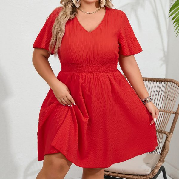 V-Neck Smocking Dress - Summer Plus Size