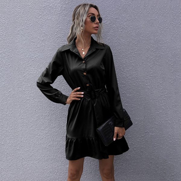 French Black Collared Shirt Dress - Early Autumn