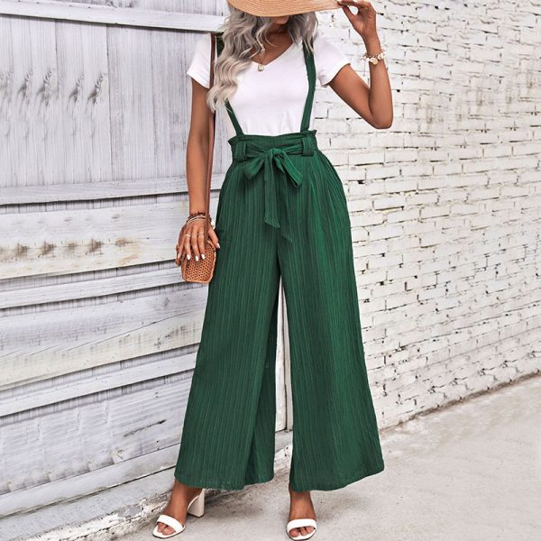 Summer Women's Adjustable Solid Color Wide Leg Suspender Pants