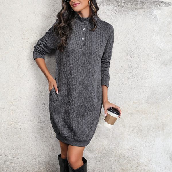 Stand Collar Sweater Dress - Autumn Elegance