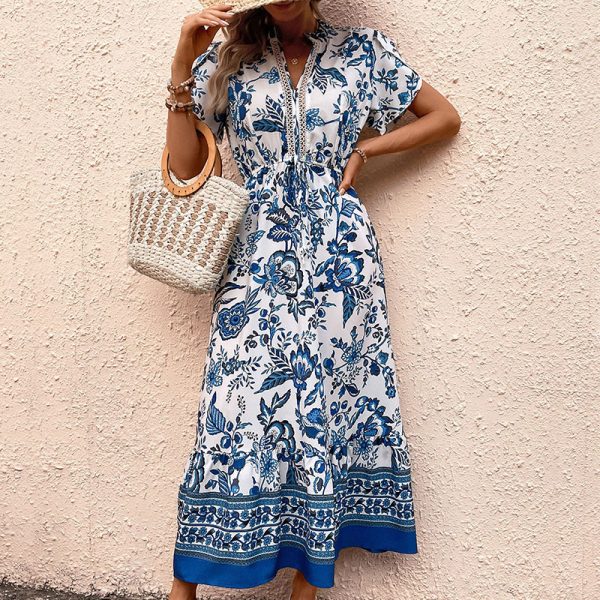 Flattering Blue Printed Summer Dress