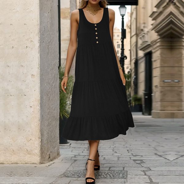 Black Camisole Mid-Length Dress - Summer Chic