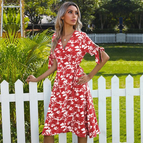 French Print Bow Dress - Summer Chic