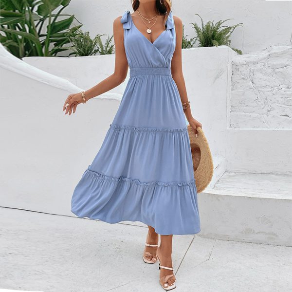 High Waist Solid Color Strap Dress - Summer Chic