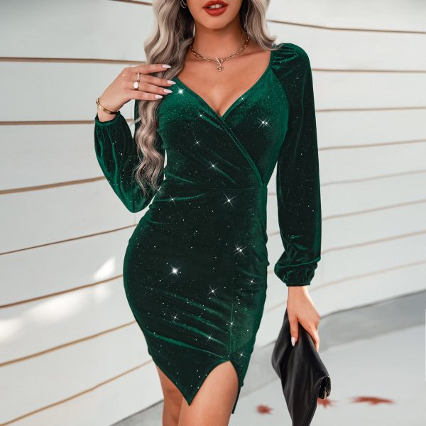 Velvet V-Neck Sexy Dress - Winter Glam