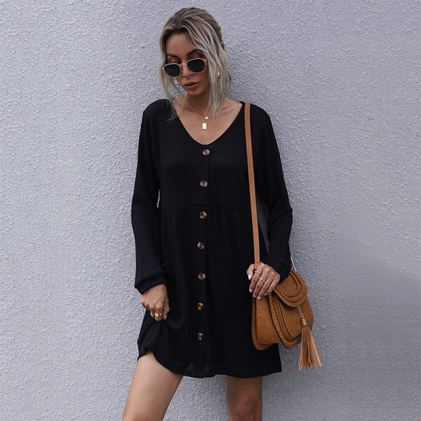 Loose Black Long Sleeve Sweater Dress for Autumn/Winter