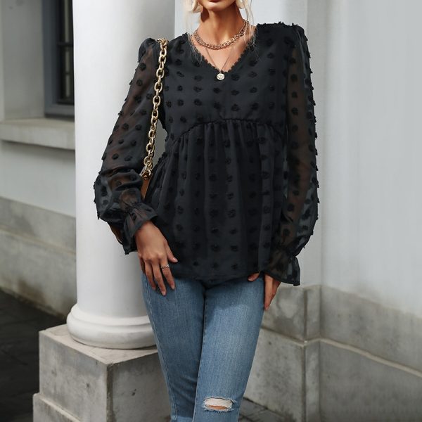 Black V-neck Long Sleeve Loose Top