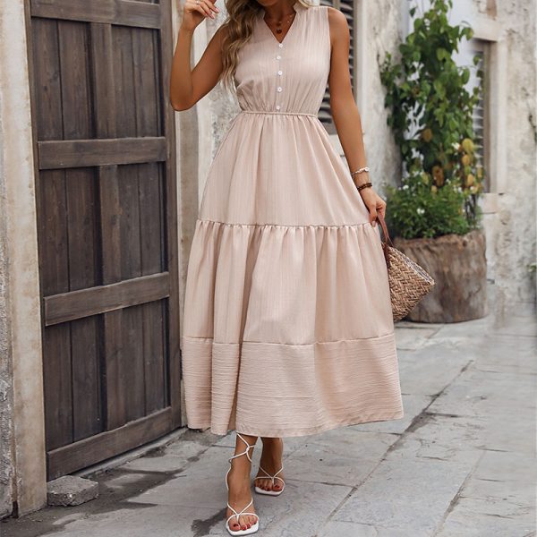 Elegant Slim Solid Dress - Summer Chic