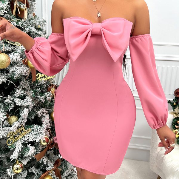 Solid Color Bow Waist Dress - Fall/Winter Sexy Chic