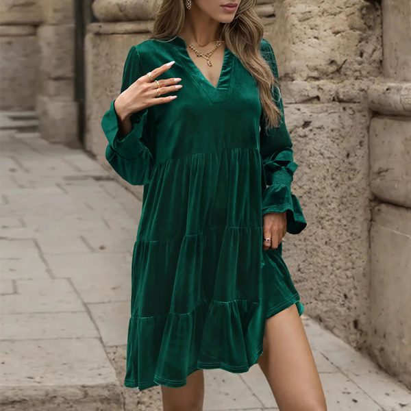 Velvet Long Sleeve Dress - Autumn/Winter Elegance