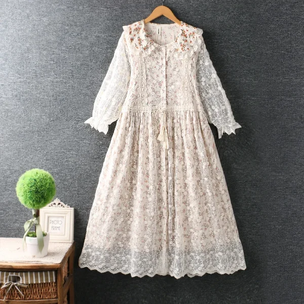 Lace Cotton Flower Midi Dress