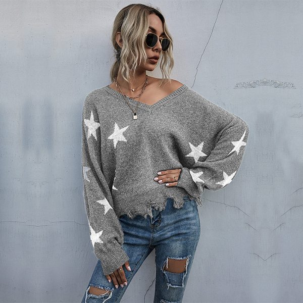 V-Neck Tassel Knitted Sweater for Autumn/Winter