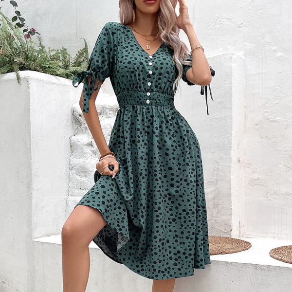 Summer Leopard Print V-Neck A-Line Waist Dress