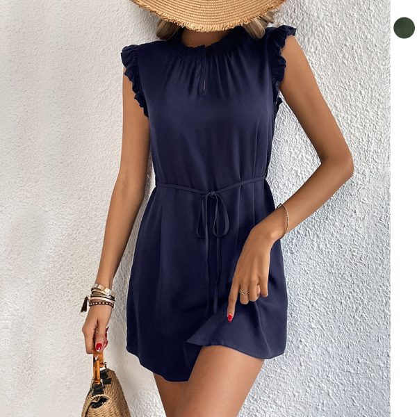 Short Flying Sleeves Solid Color Dress for Summer Days