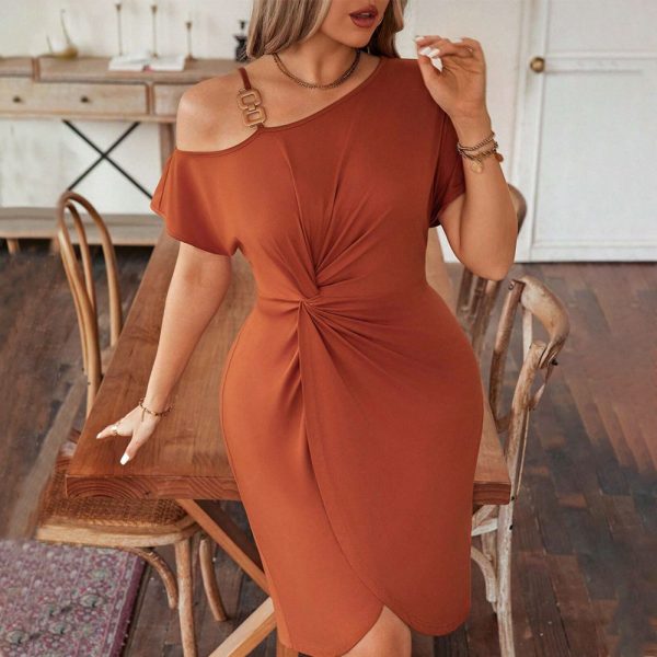 Plus Size Spring Slim Fit Ruffle Hip Oblique Shoulder Cami Dress