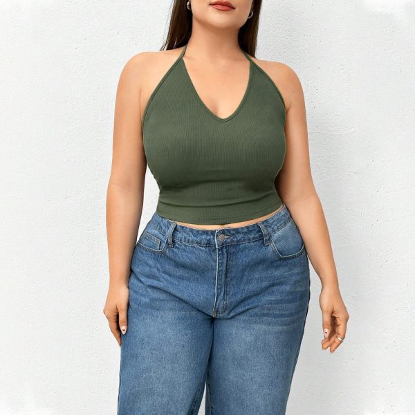 Plus Size Base Ride Halter Camisole Knitted Vest Top