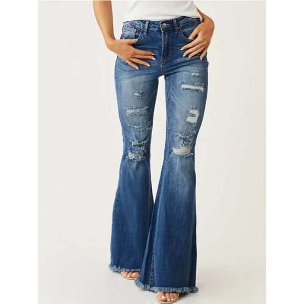 High Waist Ripped Bell-Bottom Women's Jeans