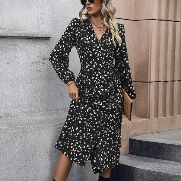 Chic Autumn Vibes: Printed Black Dress for Women