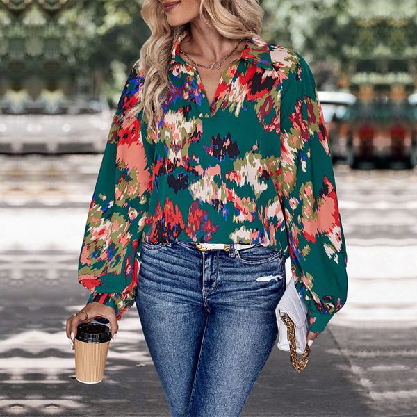 Chic Long-Sleeved Printed Shirt for Autumn Elegance