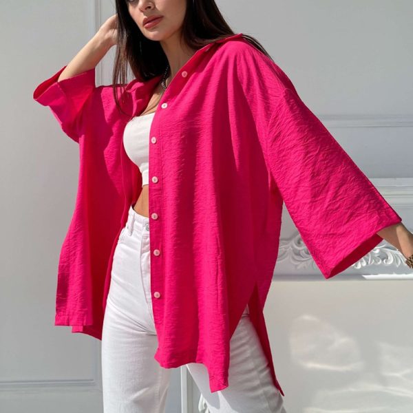 Spring Summer Split Shirt: Loose Bell Sleeve Comfort for Casual Elegance