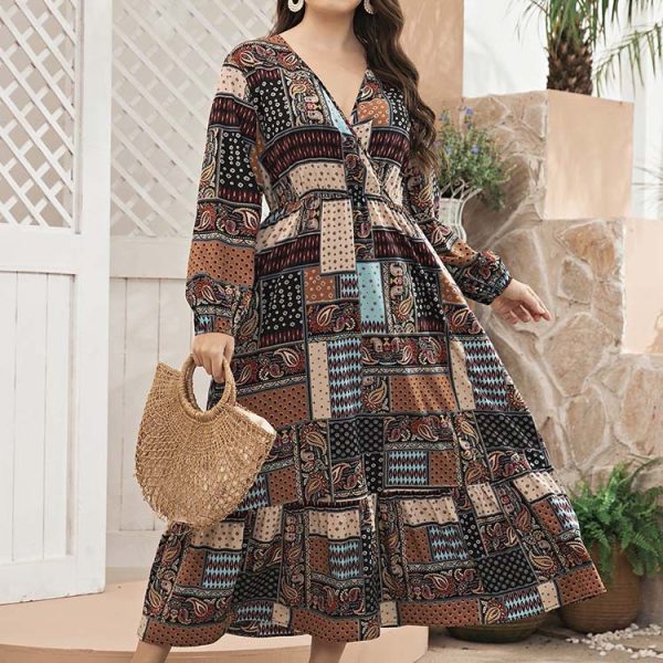 Plus Size Elegant Printed Office Dress