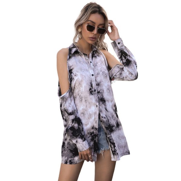 Middle Eastern Tie-Dyed Chiffon Polo Collar Cardigan