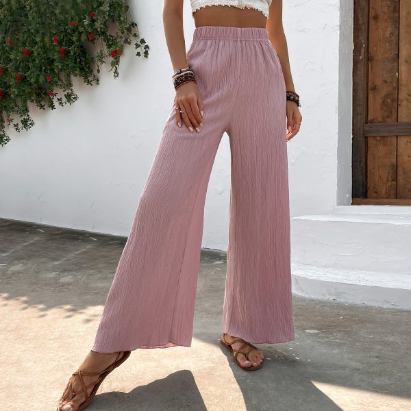 Casual Trousers Loose Slimming Crumpled Wide Leg Pants