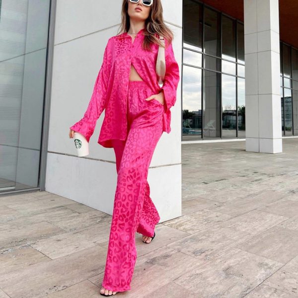 Women's Spring Autumn Long Sleeve Shirt and Loose Trousers Two-Piece Set