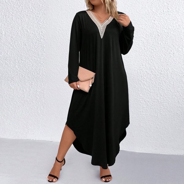 Plus Size Loose Casual Lace Stitching Dress for Belly Coverage