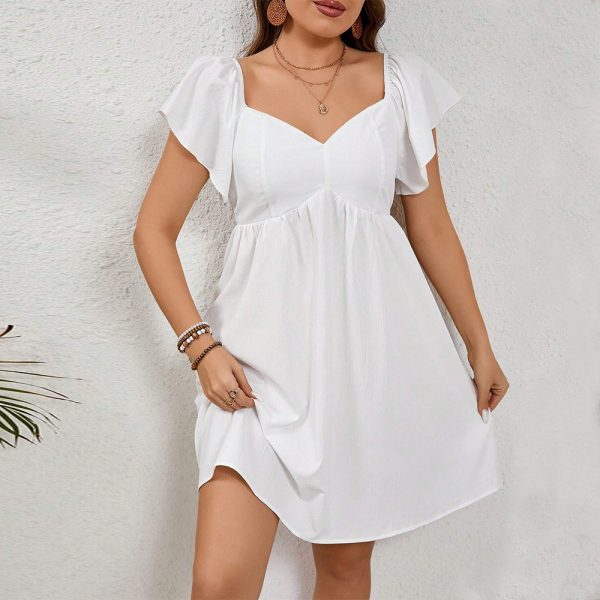 Plus Size Square Collar Ruffle Sleeve Backless Strap Casual Dress