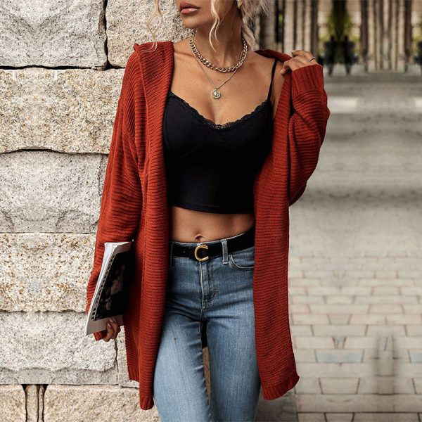 Cozy Red Hooded Sweater Coat for Winter Warmth