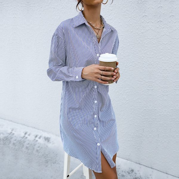 Striped Shirt Dress: Women's Slim Fit with Fitted Waist & Turn-Down Collar