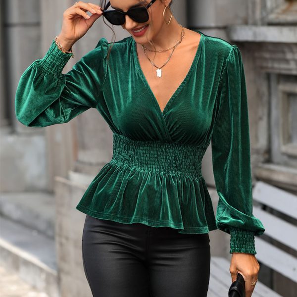 Velvet Elegance: Long Sleeve Solid Color Top