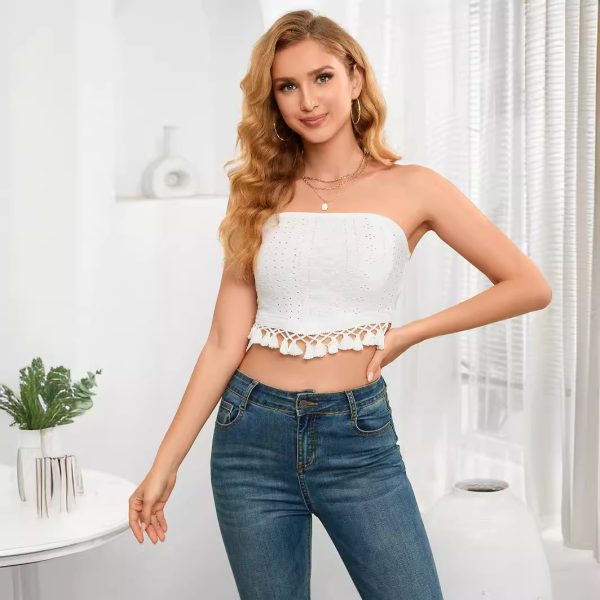 Sexy Cropped Tube Top Vest with Tassel Detail for Women