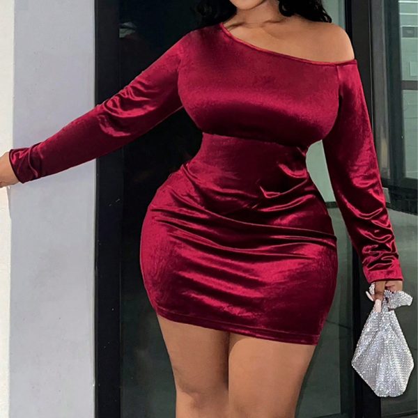 Plus Size Autumn Winter Off Shoulder Velvet Dress